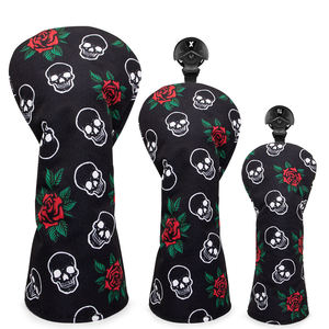 Housse de tête de club de golf de haute qualité pour driver, bois et hybride, en nylon, motifs fleurs blanches et crânes, lot de 3 pièces, housse de tête de bois - Product Image 1