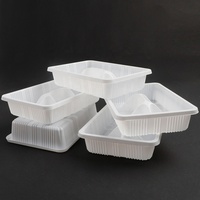Conteneur alimentaire congelé jetable écologique en PP, recyclable, 6 compartiments, rectangulaire, blanc, transparent, avec gaufrage pour