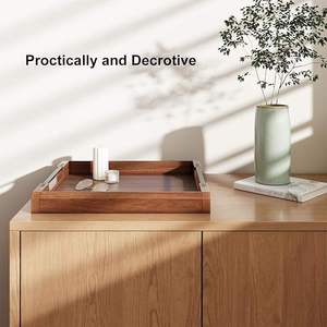 صينية تقديم خشبية للطعام مع مقابض من الفولاذ المقاوم للصدأ الفضي لتزيين طاولات المنزل والفنادق - Product Image 5