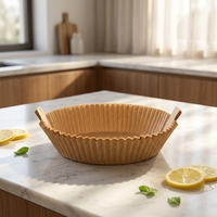 Papier sulfurisé jetable pour friteuse à air avec rebords, papier cuisson antiadhésif de qualité alimentaire, formes rondes de différentes tailles, personnalisable.