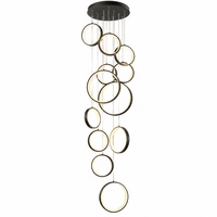 Lustre d'escalier circulaire multi-têtes moderne et classique, en aluminium noir, style nordique simple, pour villa