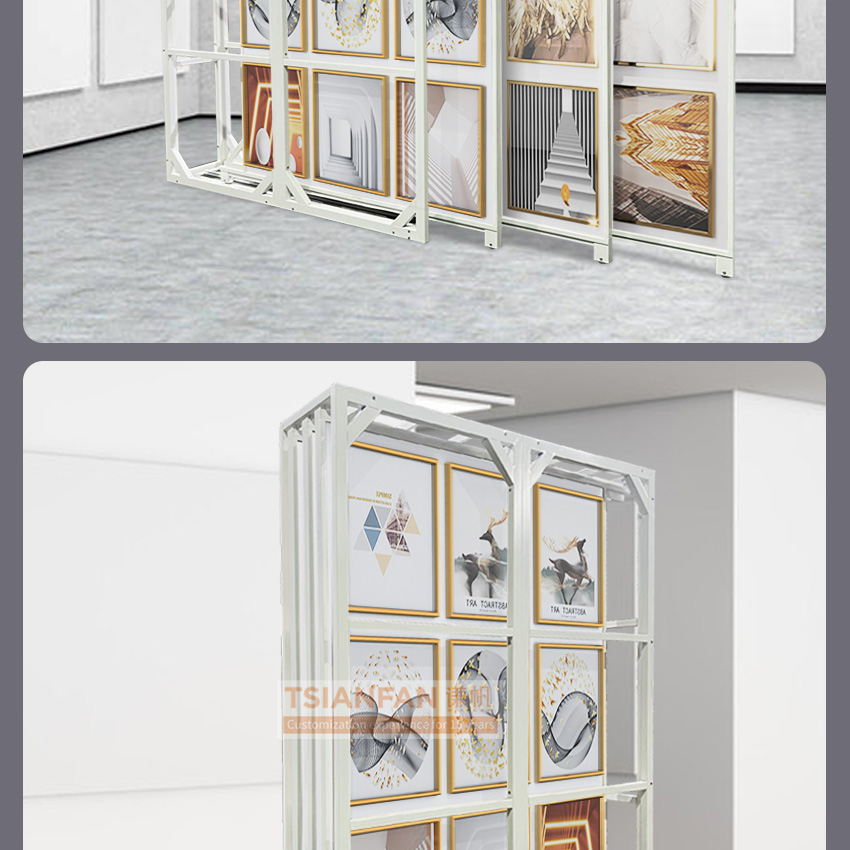 New design pull the shelf showroom flooring ideas photo frame metal  for Detachable art painting display rack