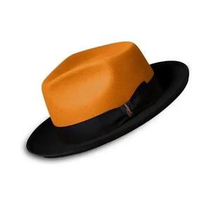 Unisex orange Black Wool Felt Fedora <b>Hat</b> Wide Flat Brim Formal Dress <b>Hat</b> 56-58CM Adult Vintage Style - Product Image 2