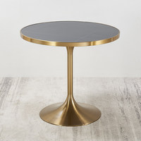 Table de conférence ronde en acier inoxydable avec piétement tulipe et plateau en pierre frittée, table de négociation de bureau, table de réunion ronde