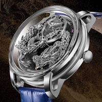 Pour Lucky Harvey Montre-Bracelet Mécanique Automatique de Luxe pour Homme, Design Dragon Unique, Fonction Plongée, Bracelet en Cuir Professionnel 22mm