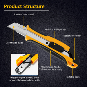 Cuchillo <span class=keywords><strong>Retráctil</strong></span> <span class=keywords><strong>de</strong></span> Uso Industrial <span class=keywords><strong>de</strong></span> 18 mm, Mango <span class=keywords><strong>de</strong></span> Acero Inoxidable, Bloqueo Automático, Hoja <span class=keywords><strong>de</strong></span> Acero con Alto Contenido <span class=keywords><strong>de</strong></span> Carbono, Personalizable OEM - Product Image 2