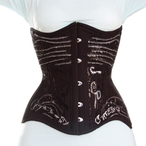 Underbust Steelboned alta compresión firme Control Curvy negro algodón ajustable corsé bordado con lentejuelas para mujer Fitness - Product Image 1