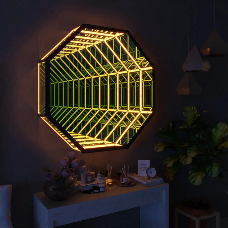 Hot selling led decoration colorful 3d wall hanging round tunnel lamp infinity mirror light for room