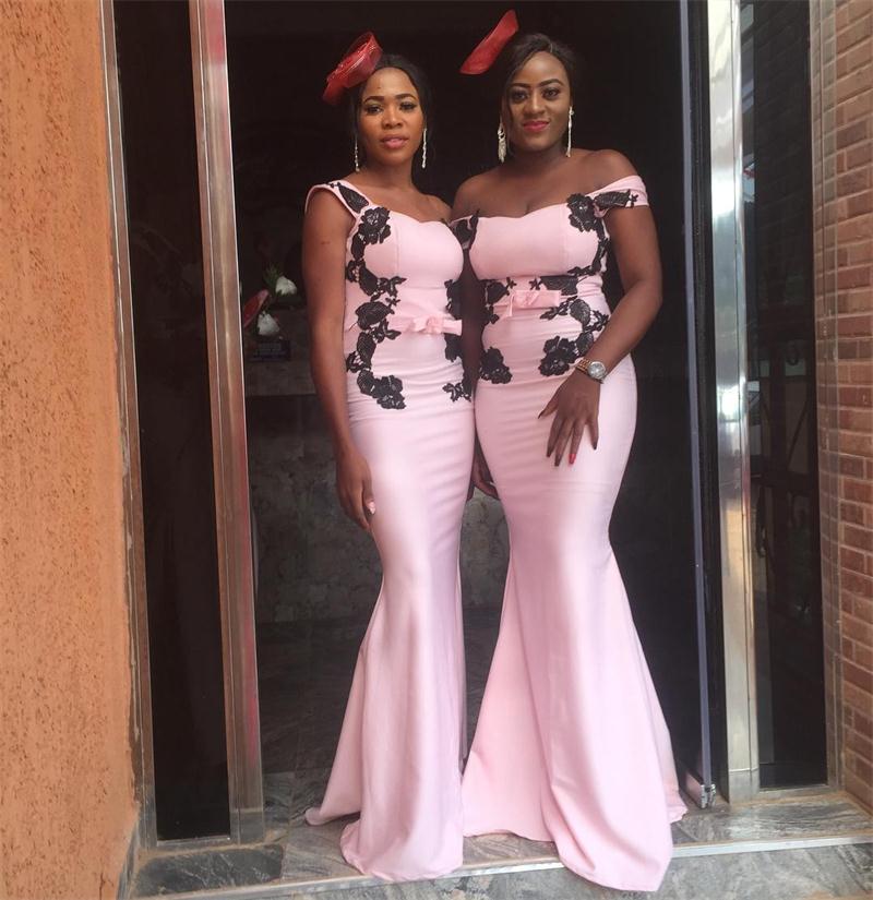DB056 African Bridesmaid Dresses - off Shoulder Blush Pink