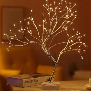 Lampe de bureau <span class=keywords><strong>en</strong></span> forme de lanterne Bonsaï, lampe de nuit LED de bureau, <span class=keywords><strong>arbre</strong></span> <span class=keywords><strong>en</strong></span> fer, branche argentée, feuille dorée perlée, étoile, <span class=keywords><strong>arbre</strong></span> de Noël - Product Image 1