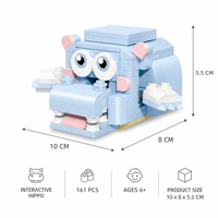 Ensemble de blocs de construction interactifs Hippopotame personnalisé de 161 pièces avec bouton poussoir et bouche mobile, jouet de construction animalier STEM, marque privée OEM