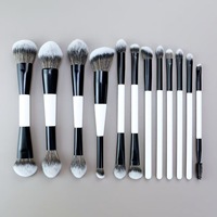 Set Kuas Makeup Label Pribadi Kustom Profesional Vegan Bebas Kekejaman Bulu Sintetis Eyeshadow Dua Sisi Aluminium