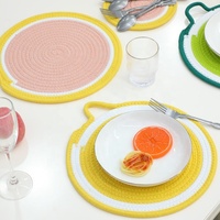 Set de table et sous-verre faits main en tissu 100% coton, style nordique, écologique, durable, motif fruits (Pamplemousse), antidérapant