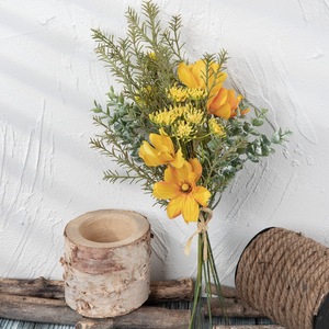 Herthy's Journal Bouquet de fleurs artificielles jaunes en tissu tissé plastique pour décoration intérieure et accessoires de mariage CF01253 - Product Image 1