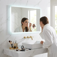 Miroir de salle de bain mural à LED avec miroir de maquillage, commande tactile, lumière à intensité réglable, anti-buée, miroir éclairé par LED pour salle de bain