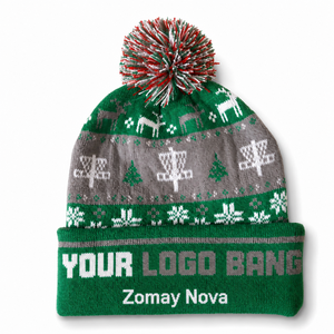 Bonnet tricoté de Noël avec pompon, motif pull moche, renne, flocon de neige, disc golf, hiver, logo personnalisé, unisexe, OEM, vente en gros, faible MOQ - Product Image 1