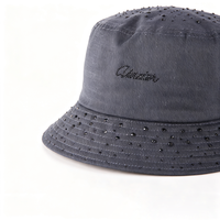 Casquette de soleil personnalisée pour femmes, gris foncé, décor perlé, broderie, strass, chapeau seau pour femmes
