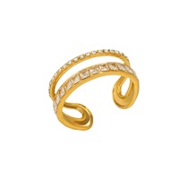 Bague de mariage ajustable élégante et tendance en acier inoxydable plaqué or 18 carats double couche incrustée de zircons, style mode transfrontalier