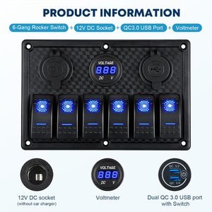 Pannello Interruttori a Bilanciere USB <span class=keywords><strong>12V</strong></span> con Voltmetro a LED <span class=keywords><strong>Presa</strong></span> Caricabatterie per Auto Pannello Interruttori a Leva Marino a 6 Vie Impermeabile per Barca Jeep RV - Product Image 2