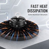 Lampu High Bay UFO untuk Ruangan Luas dengan Lensa Ganda 60 ° 90 ° 120 °   Lampu Highbay Gantung untuk Bengkel Industri dengan Lensa Cincin/Datar