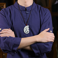 Pendentif ethnique en jade naturel de Birmanie, motif Dragon et Cheval du Zodiaque, en jade gluant, pour hommes et femmes