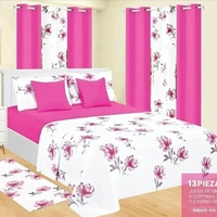 Parure de Lit et Rideaux Sur Mesure 13 Pièces, Style Européen-Américain, Motifs Floraux Tournesol, en Microfibre Garnie de Polyester, 200TC, Pliée