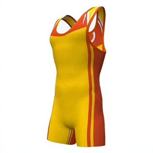 Singlet de Lucha Sublimado Personalizado en Amarillo y Rojo para Hombre, Ajustado, Sin Mangas, Transpirable, para Todas las Temporadas, con Tirantes Cruzados y Cintura Elástica - Product Image 1
