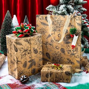 MAYPLUSS Kraft Christmas <b>Wrapping</b> <b>Paper</b> 17 Inch X 33 Feet Holly Berry Pinecone Pattern Brown Packaging <b>Paper</b> - Product Image 4