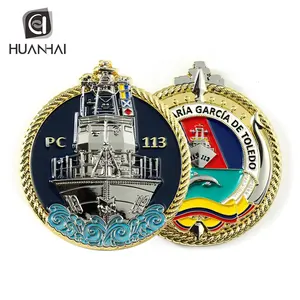 customized enamel 3d logo Spanish aircraft carrier two tone metal coin souvenir