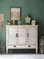 Meuble de rangement de salon en bois massif, style bohème, shabby chic, rustique, farmhouse, antique, durable, avec 3 portes et 2 tiroirs