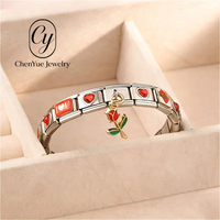 Ensemble de bracelets modulables italiens en acier inoxydable avec motif Cœur Rose Rouge, pour couple, confession, anniversaire, bijoux de mode, vente en gros