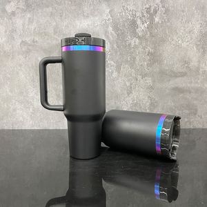 Gobelet de voyage personnalisé sans BPA de 40 oz, bleu violet dégradé, avec poignée et paille - Product Image 3