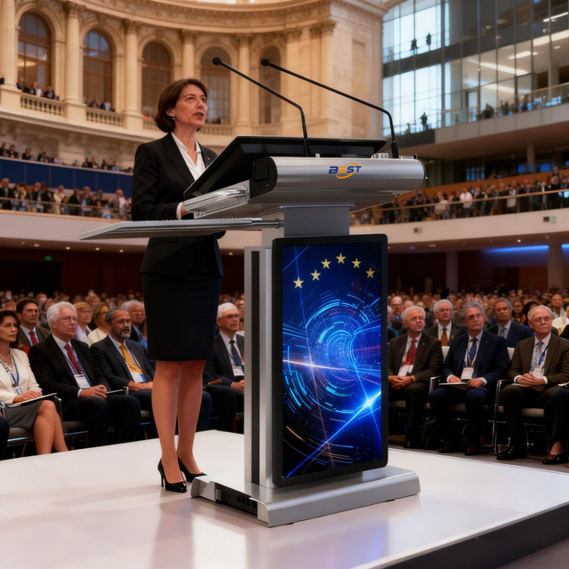 Electronic Interactive Multimedia Digital Metal Lectern with Teleprompter Response System and Rotatable Interactive Screen