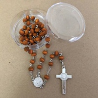 7mm en bois brun Rose parfum parfum chapelet Saint Benoît pièce maîtresse et pendentif croix