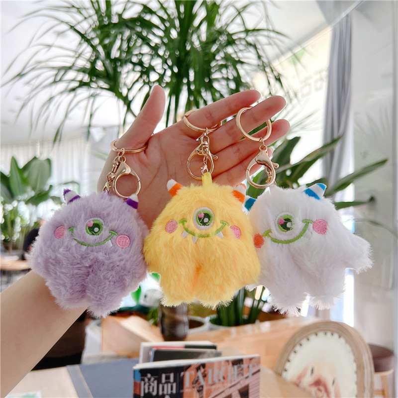 かわいいぬいぐるみキーホルダー モンスター ファー人形 キーチェーン