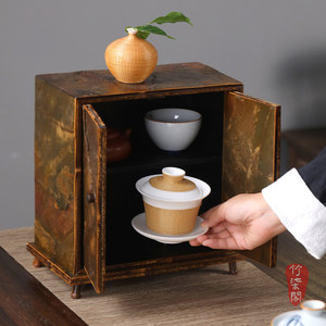 Purple Bamboo Rock Tea Cabinet Square Solid Wood Storage Display Shelf For Tea Set New Chinese Style Desktop Rack - Product Image 4