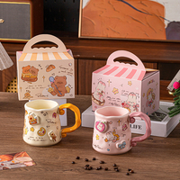 Mug en céramique rose mignon avec motif lapin en relief 3D, nœud et pêche, tasse à café créative avec poignée incurvée, cadeau pour la maison, OEM ODM, vente en gros