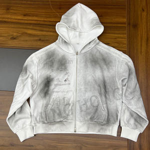 Sweat à capuche surdimensionné à fermeture éclair avec logo imprimé en couleur Dirty Washed Spray pour hommes - Product Image 1