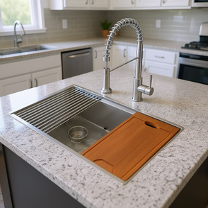 Lavello da Cucina a Doppia Vasca 30x19 Sottopiano in Acciaio Inox Calibro 16, Rapporto Vasca 60/40, Superficie Rettangolare Spazzolata - Product Image 2