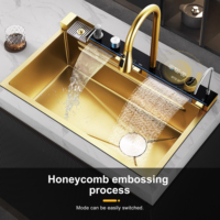 Ensemble complet moderne d'évier de cuisine cascade avec robinet, en acier inoxydable 304, grand bac unique, un trou, surface brossée, durable