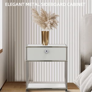 Bàn cạnh giường ngủ màu trắng sữa, Tủ lưu trữ bằng thép không gỉ kim loại, tủ thân thiện với môi trường, phong cách Bắc Âu - Product Image 4