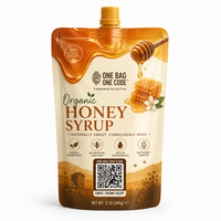 Pochette personnalisée avec bec verseur pour sirop de miel biologique, avec code QR pour l'identifiabilité, emballage de sucre comestible
