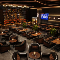 Meubles design tout-en-un de style rétro avec banquette et table pour bar à cigares, pub lumineux, lounge à vin, et espaces de négociation client