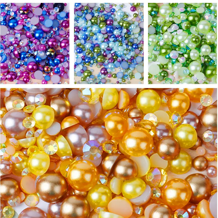 Mix Size Kleurrijke Platte Achterkant Parels Strass Applique Halve Ronde Kralen Flatback Parels Voor Decoratie