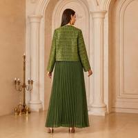 Ensemble deux pièces élégant brodé pour femme, caftan marocain à sequins, jupe longue plissée, pour l'automne, style arabe, Dubaï, Aïd, Ramadan, soirée