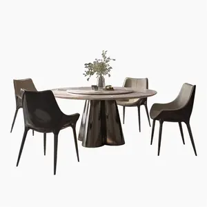 Tavolo da pranzo rotondo in marmo italiano personalizzato da tavolo di lusso moderno di fascia alta in marmo moderno con base quadrifoglio in acciaio inossidabile