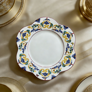 Juego de Vajilla de Porcelana Vintage con Borde Festoneado en Azul y Amarillo con Diseño Floral de Limones para <span class=keywords><strong>Brunch</strong></span> de Verano y Reuniones de Estilo Mediterráneo - Product Image 2
