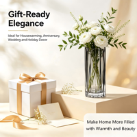 Vase en verre à bord ondulé cannelé, 30 cm de haut, ouverture de 11,5 cm, vase de table moderne pour fleurs fraîches ou séchées, décoration de la maison, mariage, cadeau