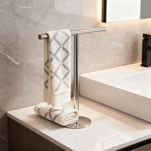 Kim Hyun Toallero de pie de acero inoxidable con 1 barra, organizador de almacenamiento independiente para encimera de baño - Product Image 4