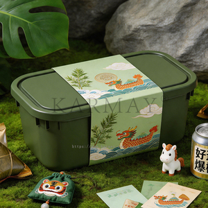 Green Rectangular <b>Plastic</b> Storage Box with <b>Lid</b> for Zongzi Food Grade PP <b>Container</b> Decorative Design Dragon Boat Festival Use - Product Image 6